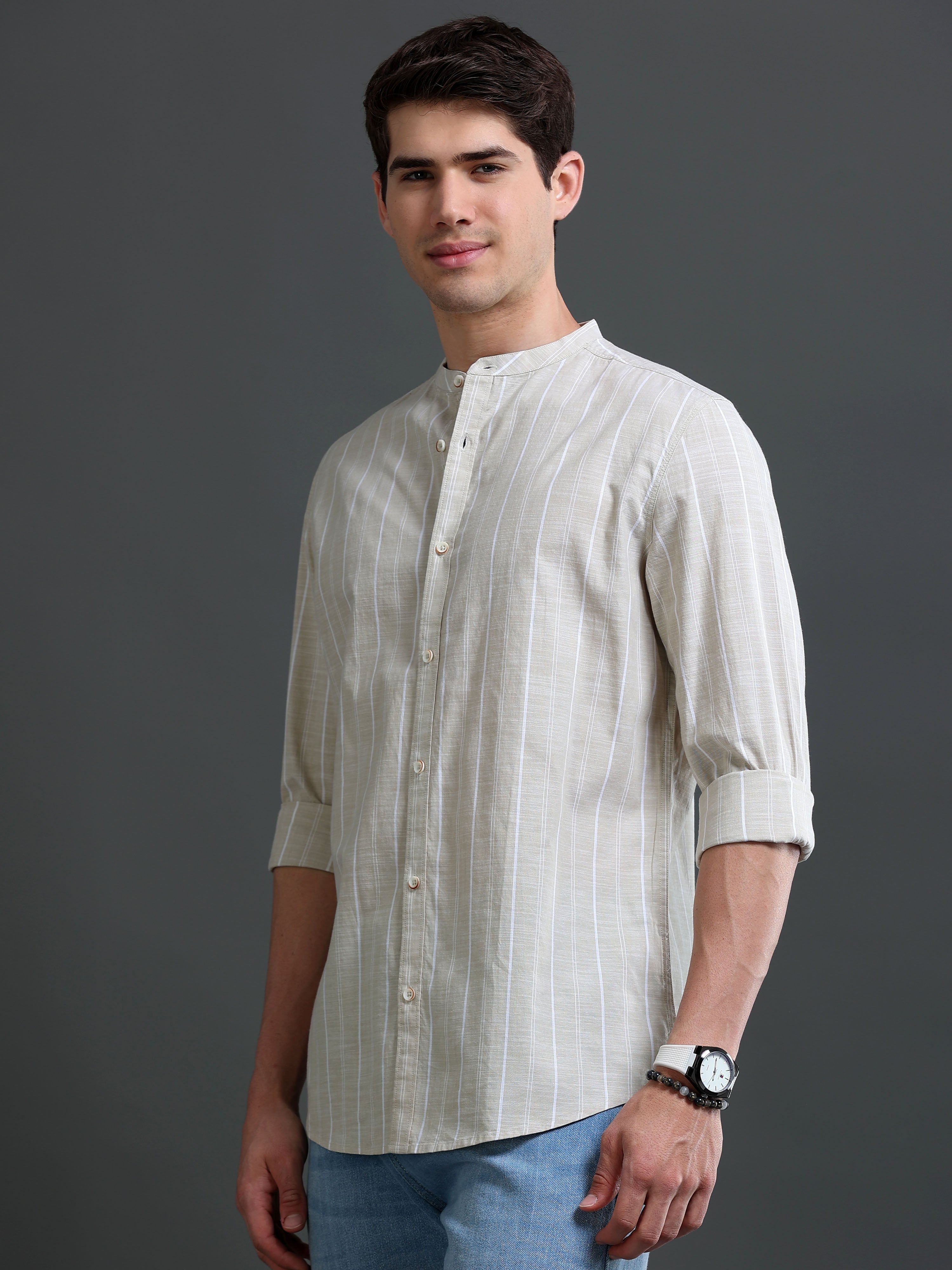 Men's Slim Fit Stripes Cotton Shirt