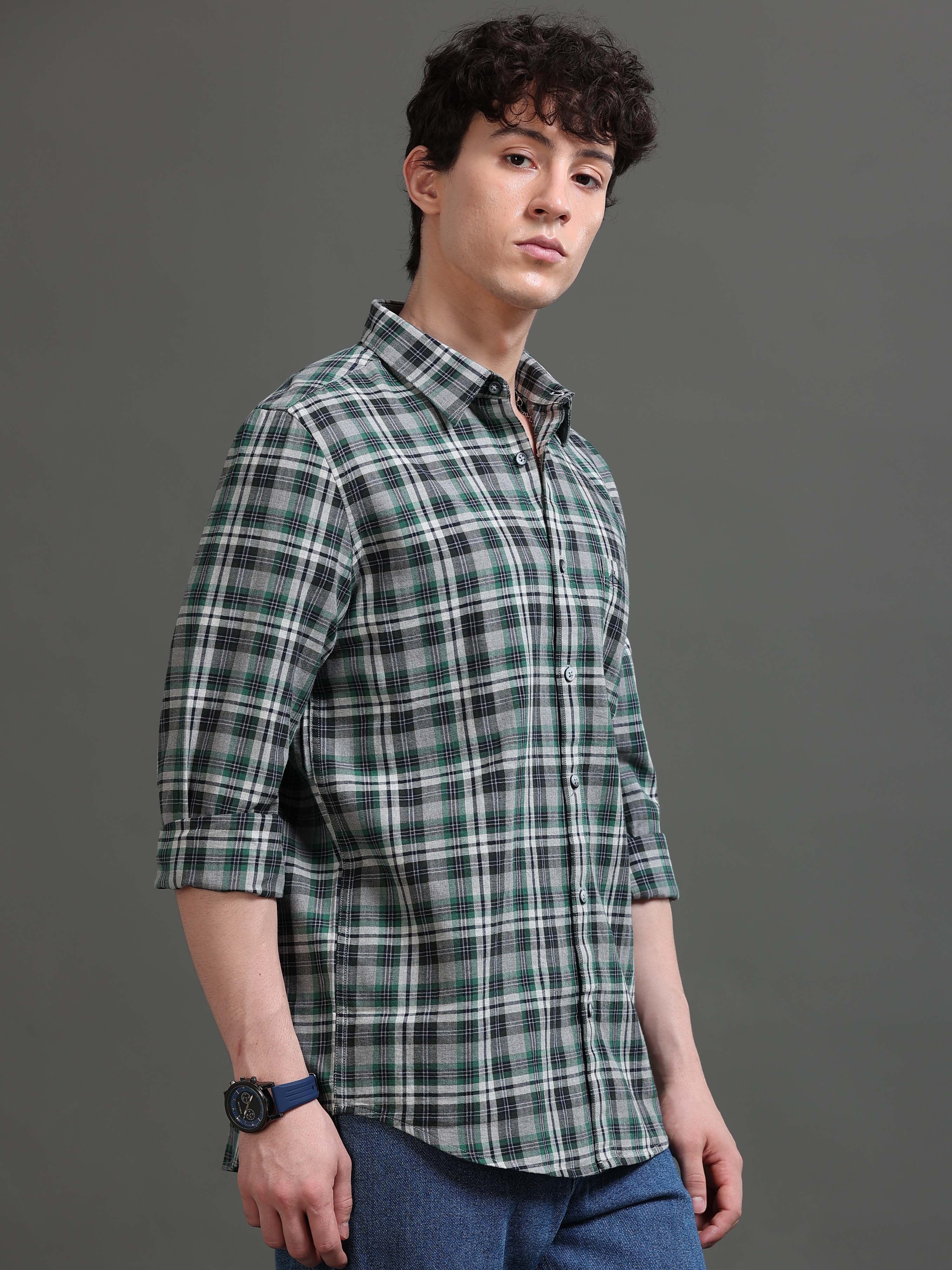 Men Smart Slim Fit Tartan Checks Checked Casual Shirt