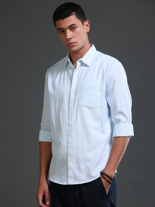 Men Stripes Blue Shirts