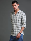 Men's Melange Twill Green Checks Shirts