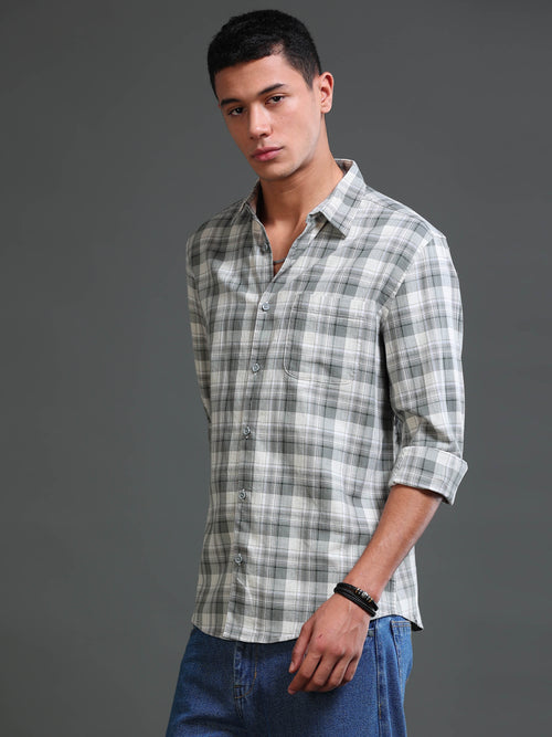 Men's Melange Twill Green Checks Shirts