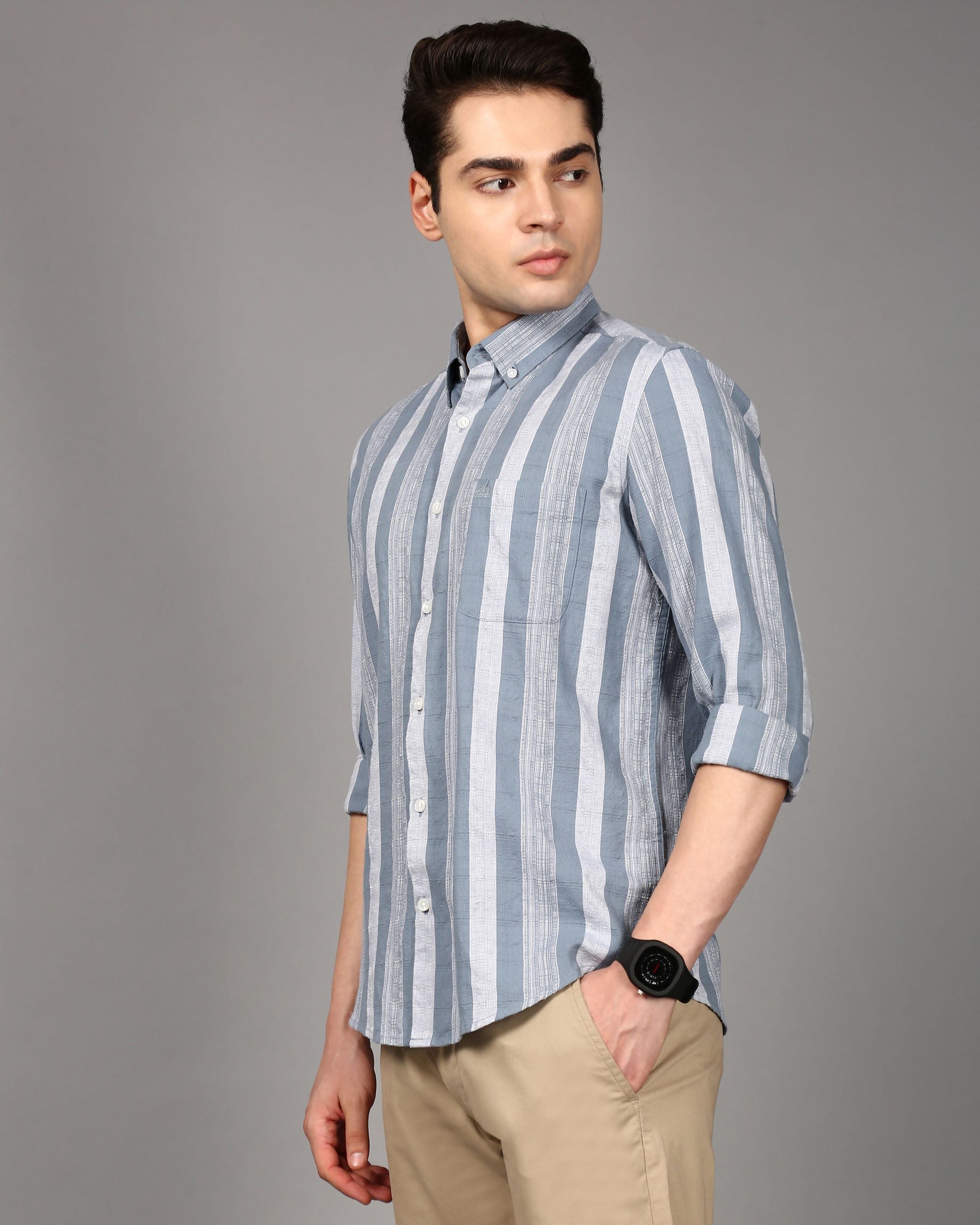Men Comfort Fit Vertical Striped Casual Shirt