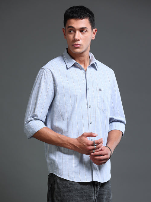 Men's Oxford Stripes Blue Shirt