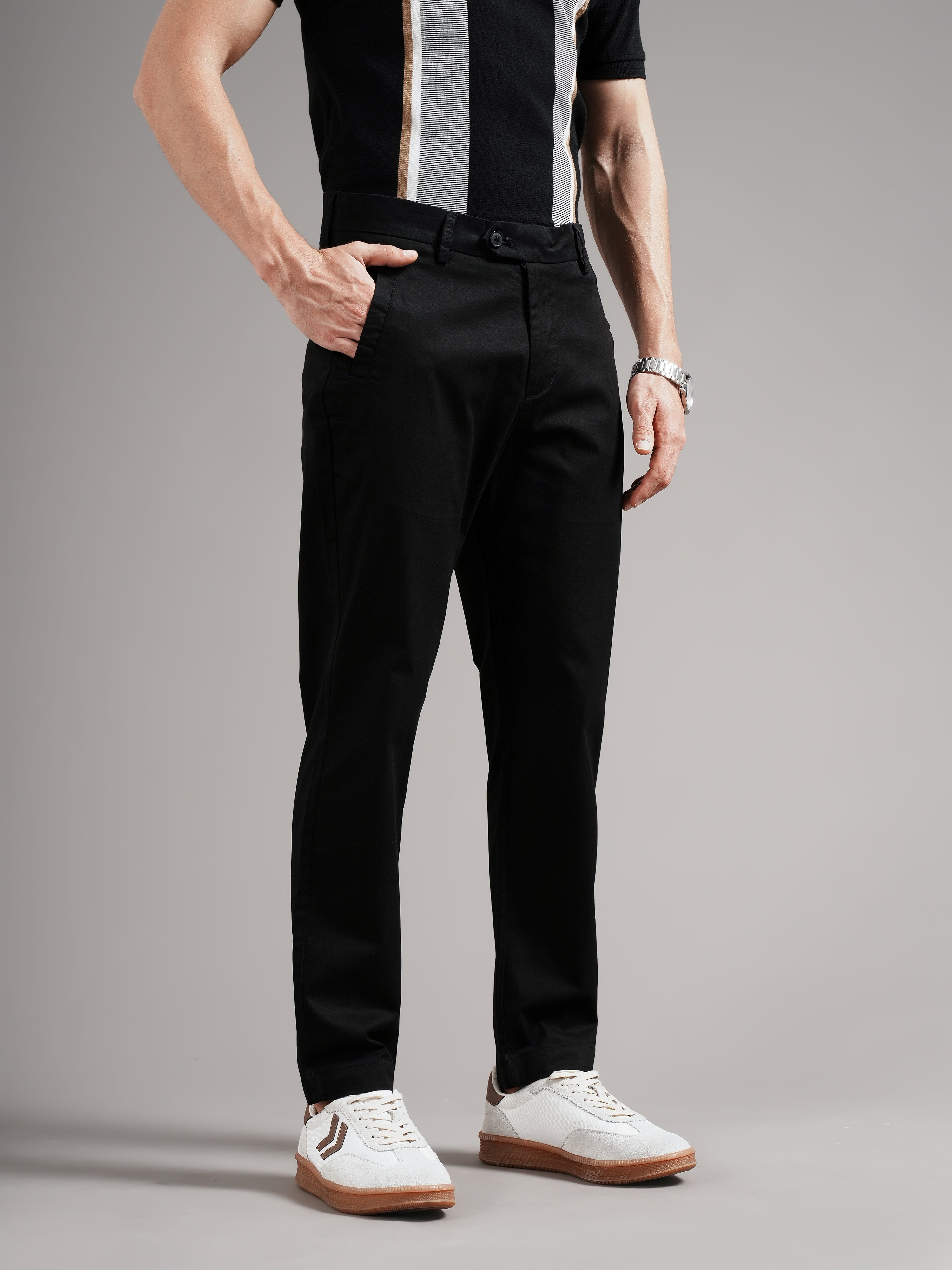 Men Tailored Low-Rise Chinos Trousers