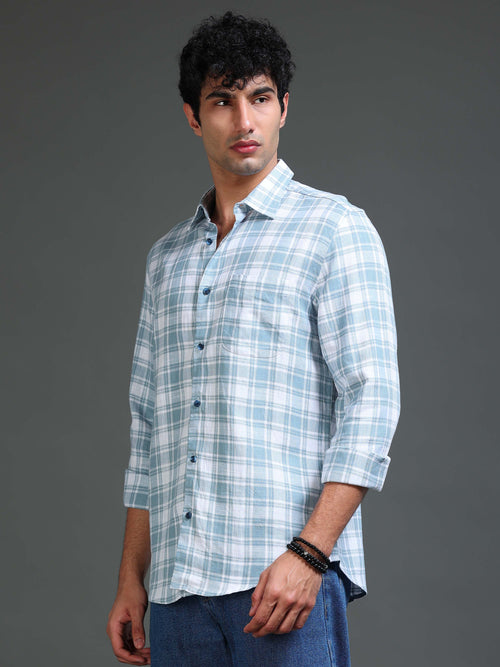 Men's Slub Herringbone Checks Shirt