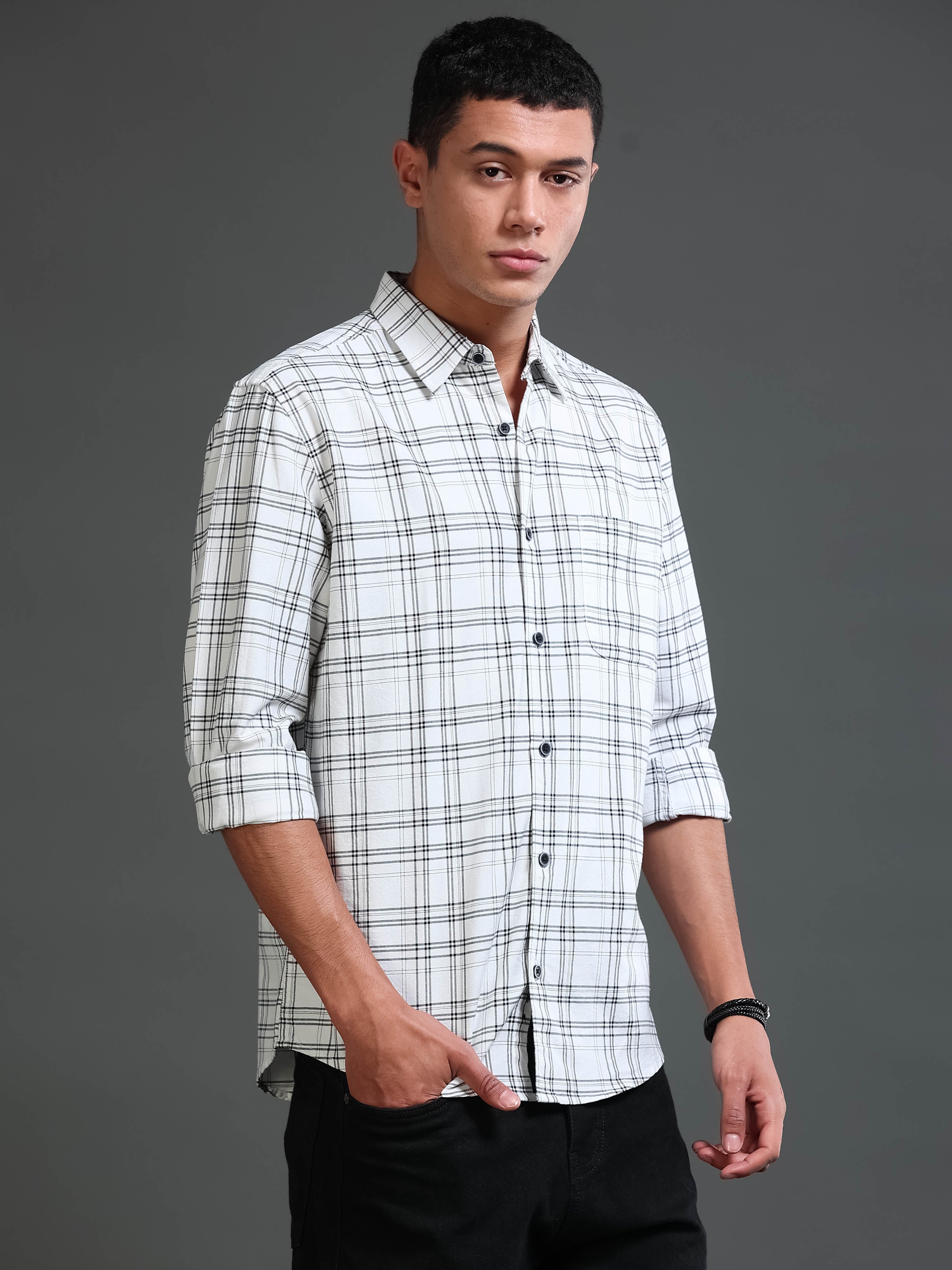 Men's Premium Oxford White Checks Shirt