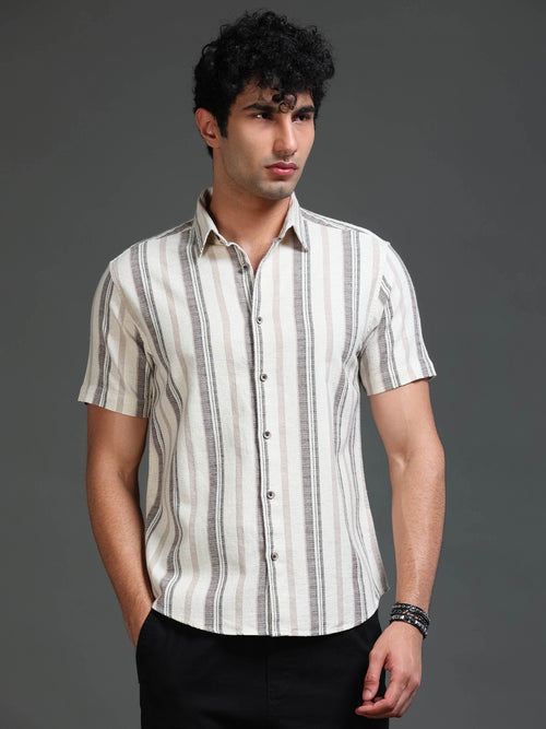Men's Cotton Linen Dobby Stripes Shirt