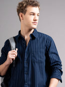 Smart Slim Fit Vertical Striped Spread Collar Cotton Casual Shirt