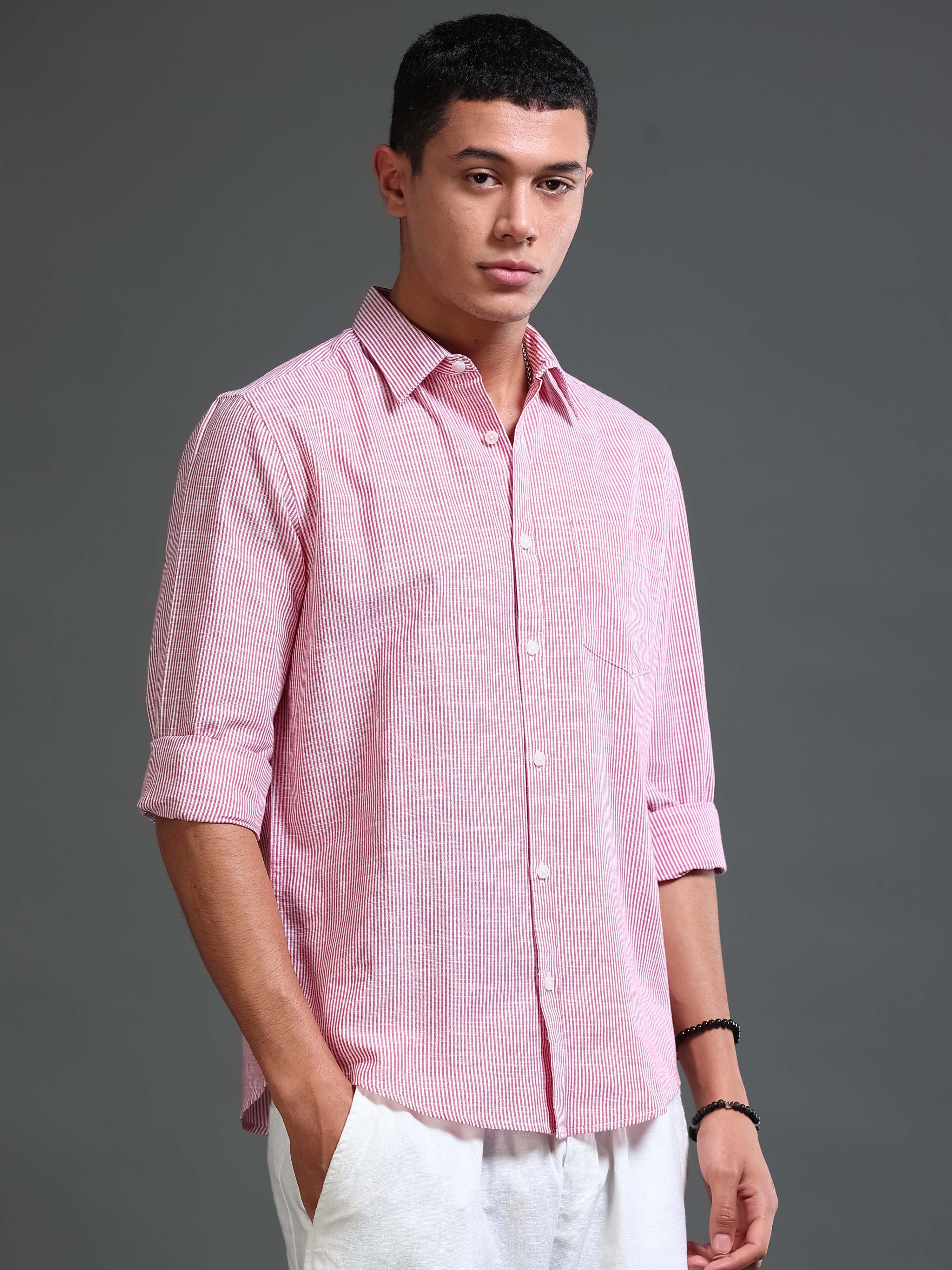Men Stripes Red Shirts