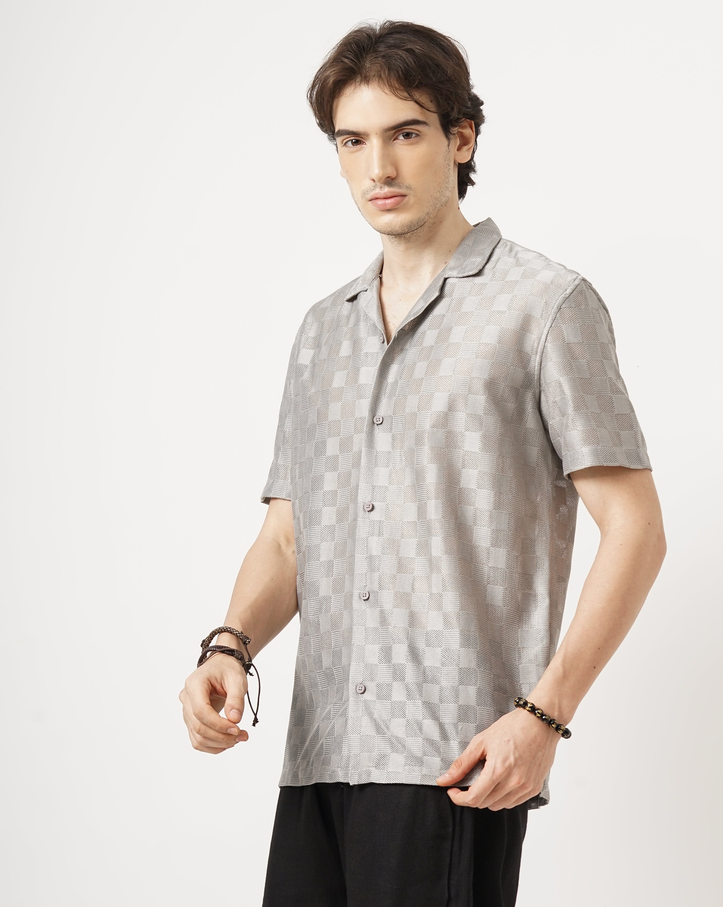 MEN'S REGULAR FIT SELF DESIGN SHIRT