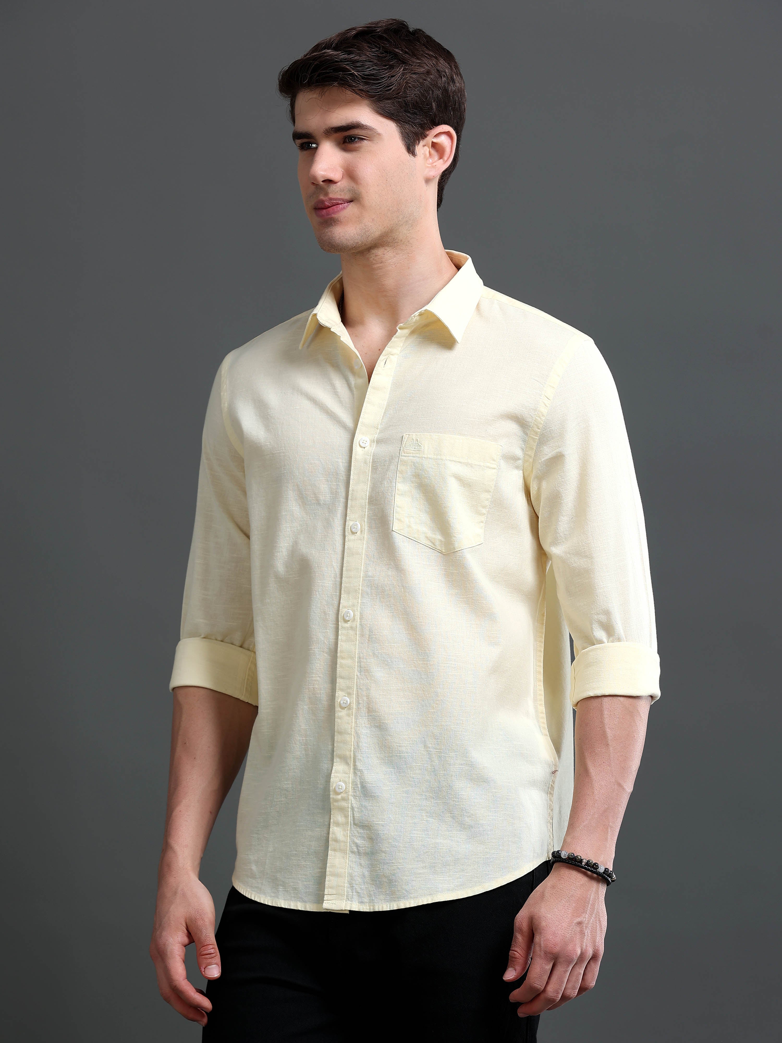 Men's Slub Slim Fit Solid Shirt