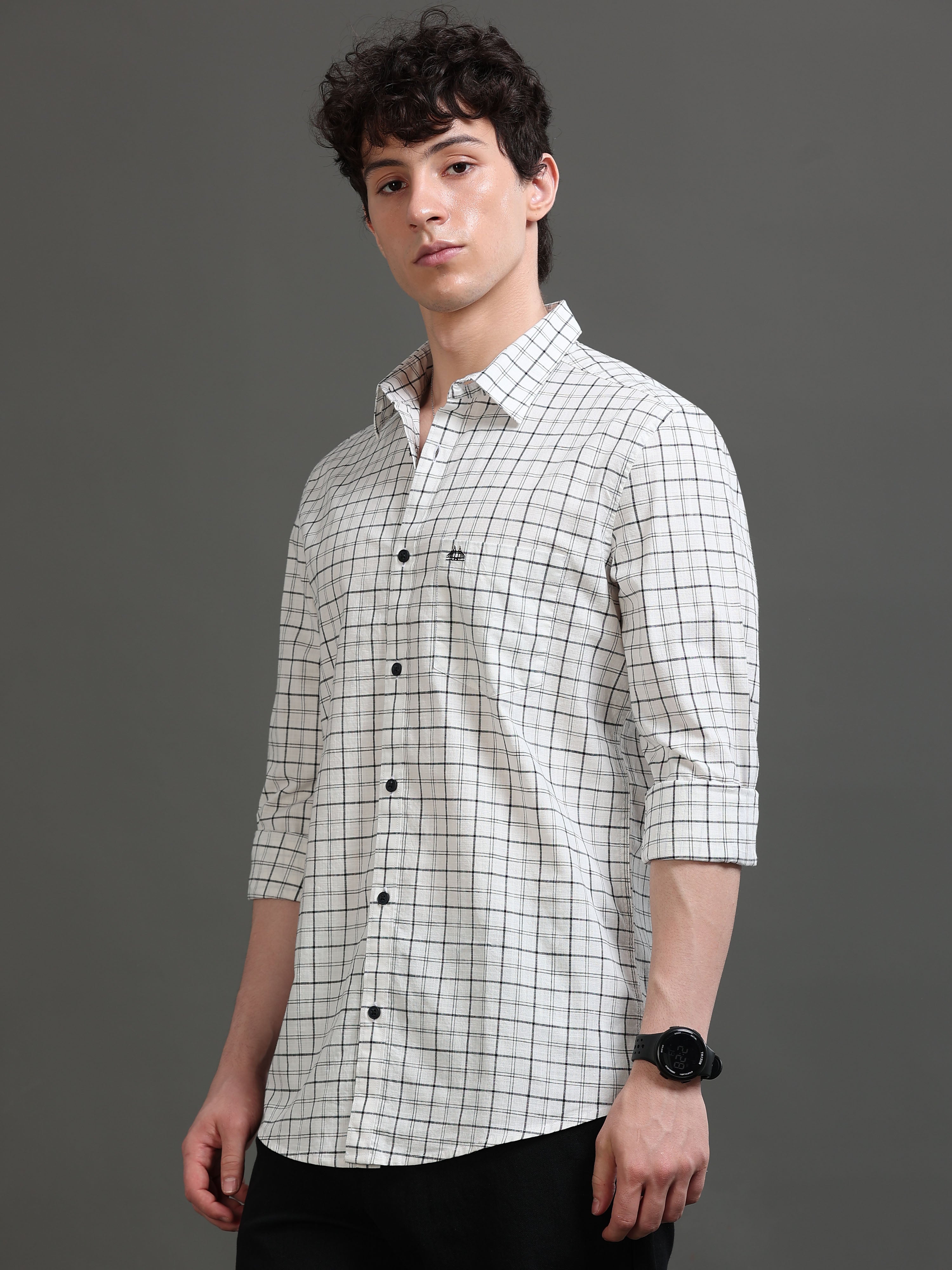 Men Smart Slim Fit Windowpane Checks Checked Casual Shirt