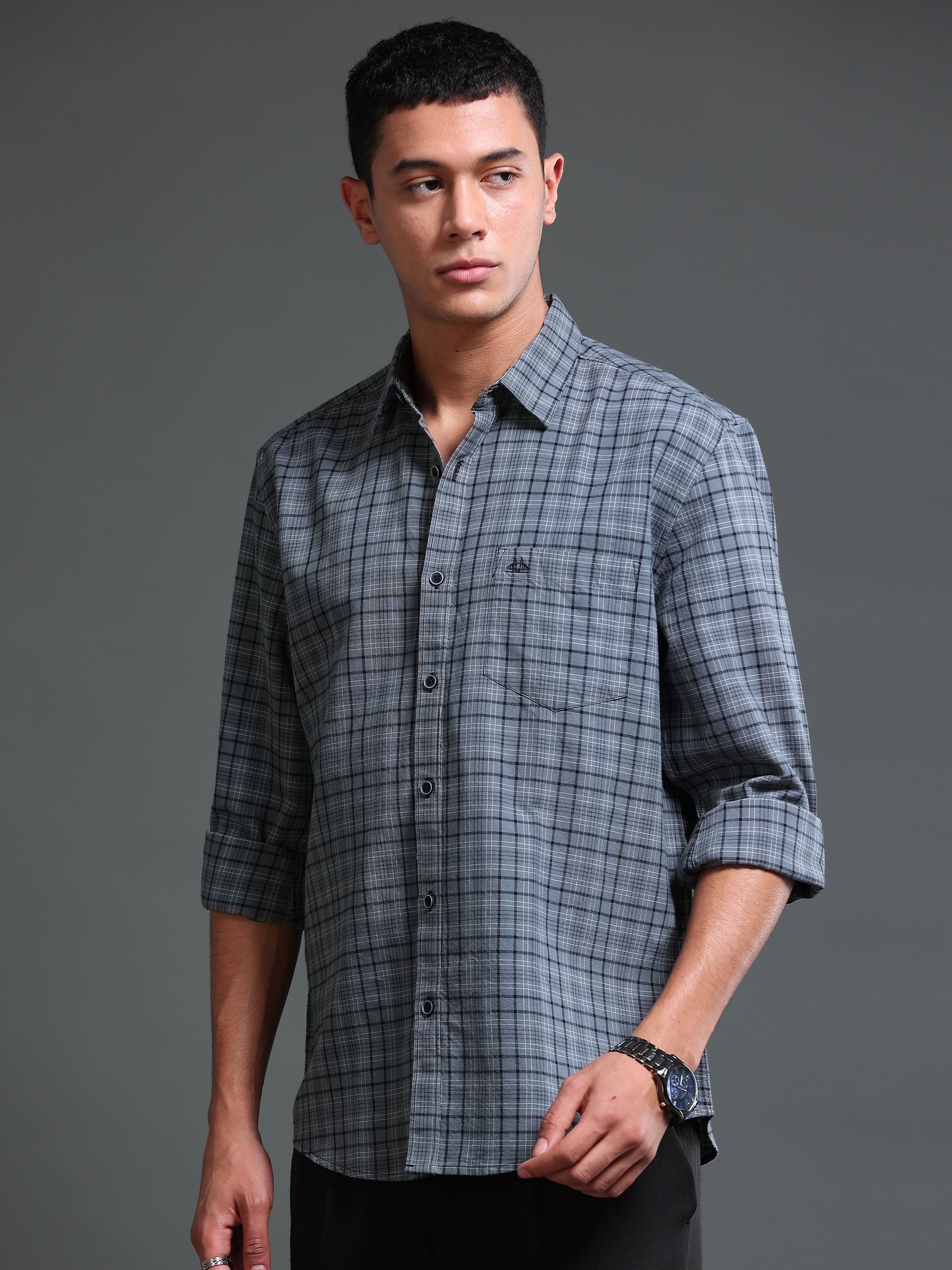 Men's Premium Oxford Grey Checks Shirt