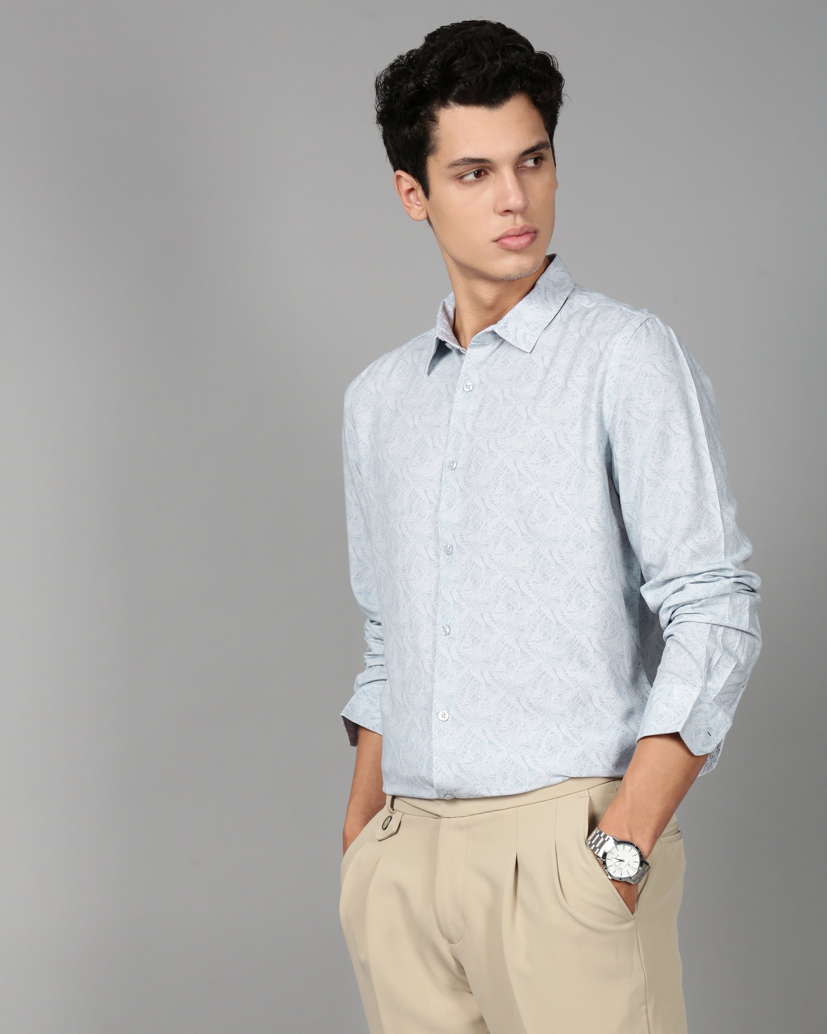 Men Smart Slim Fit Tropical Printed Cotton Casual Shirt