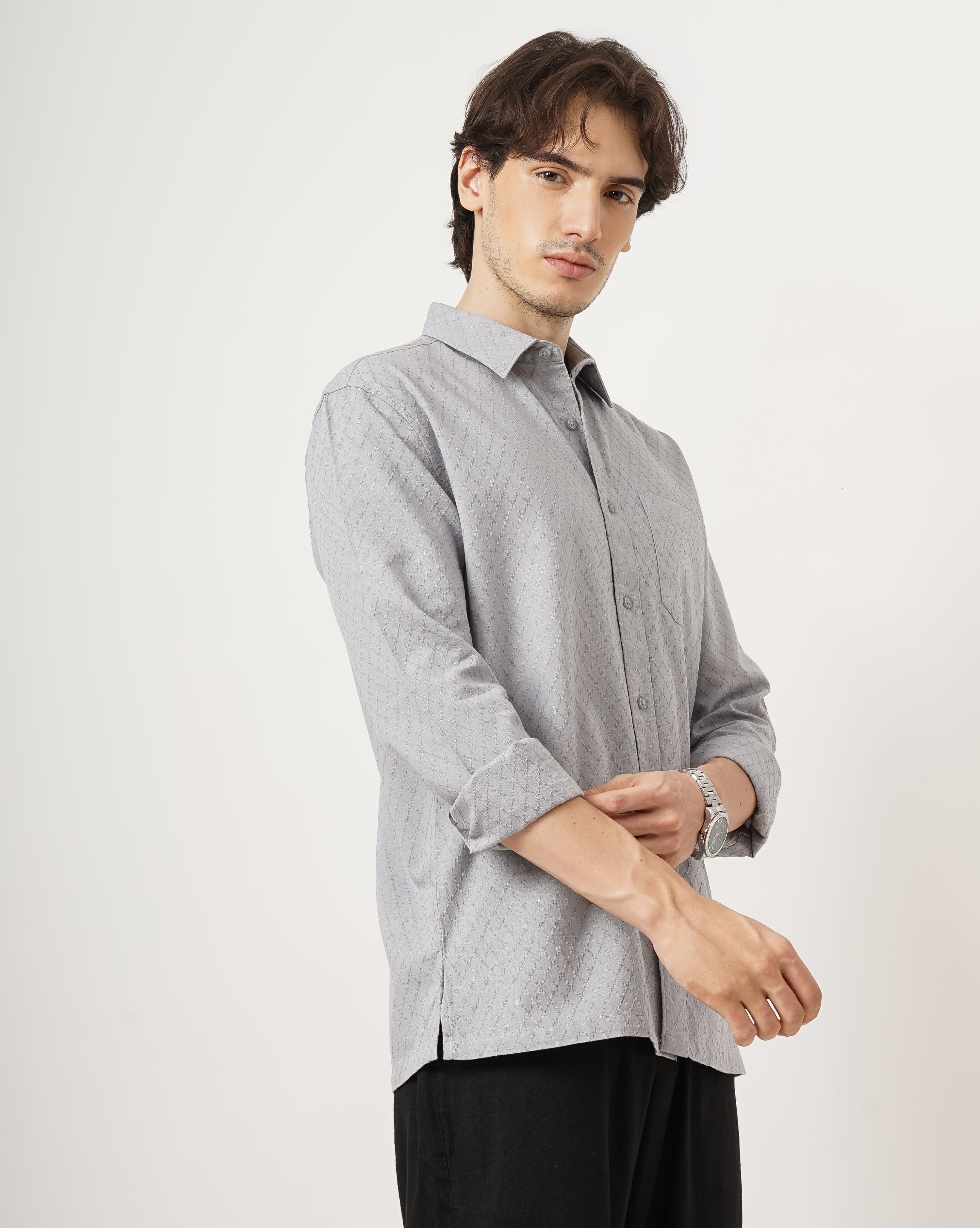 MEN'S SELF DESIGN REGULAR FIT SHIRT