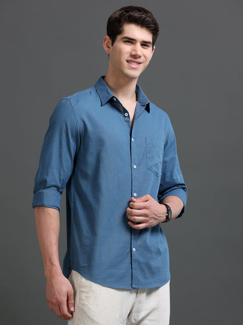 Men's  Slub Slim Fit Solid Shirt