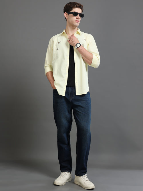 Men Oxford Embroidary Slim Fit Shirt