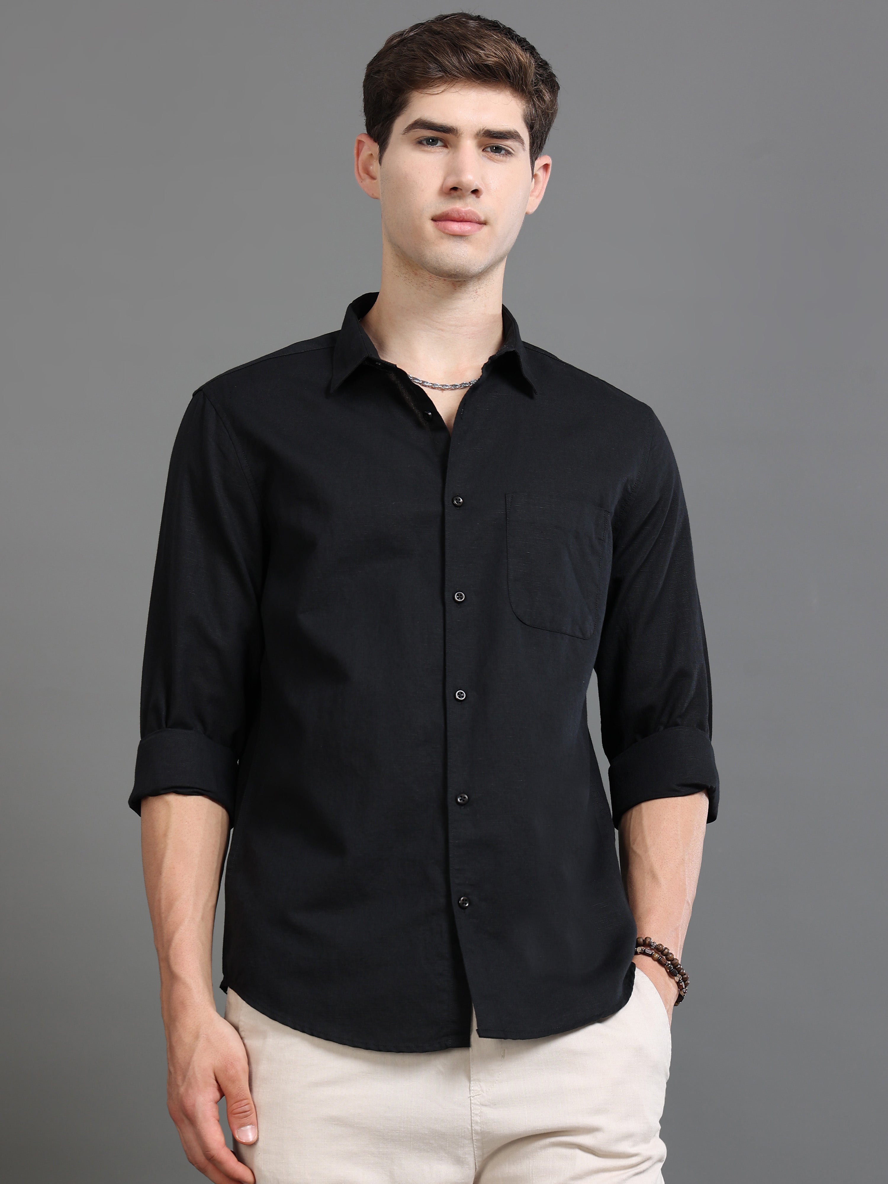 Men Smart Cotton Linen Slim Fit Shirt