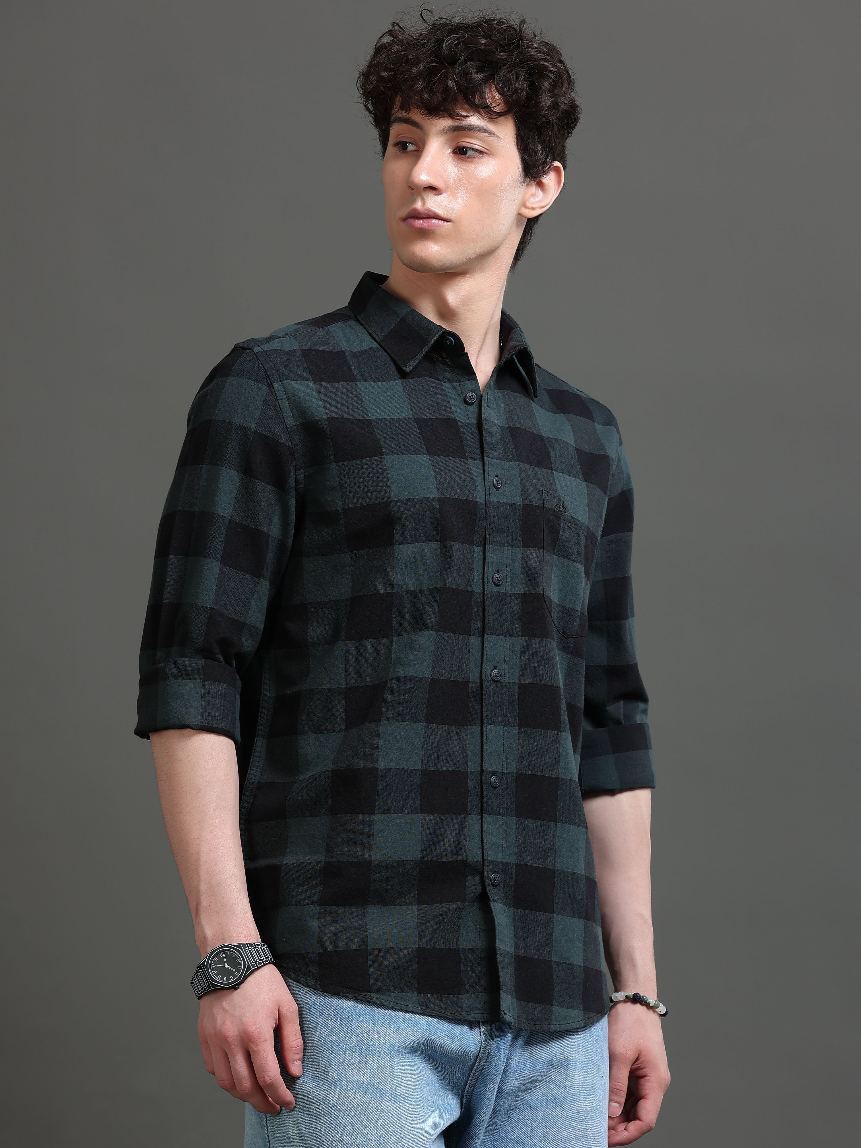Men Smart Slim Fit Buffalo Checks Checked Casual Shirt