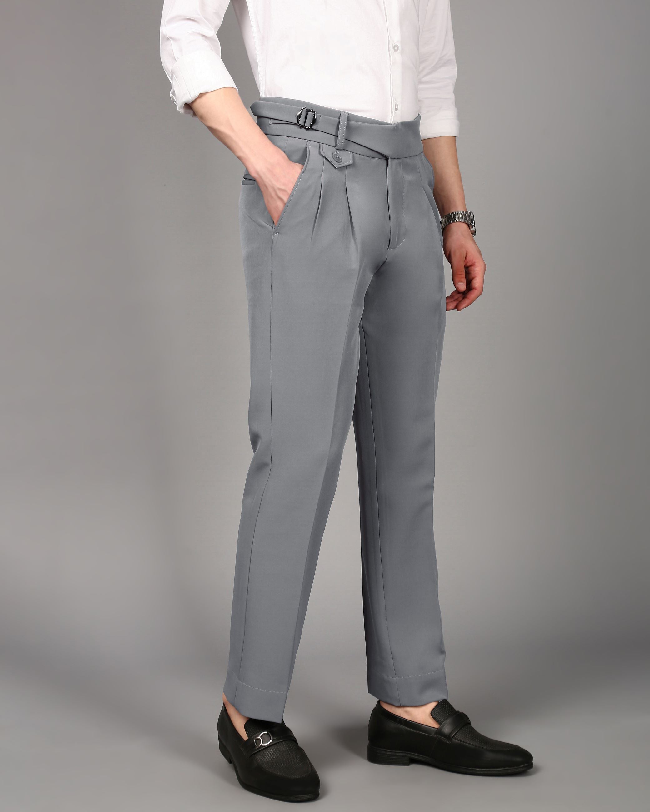 Men Smart Slim Fit Pleated Trousers