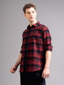 Men Smart Relaxed Fit Tartan Checked Spread Collar Cotton Casual Shirt