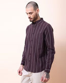 Men Comfort Button-Down Collar Vertical Striped Cotton Casual Shirt