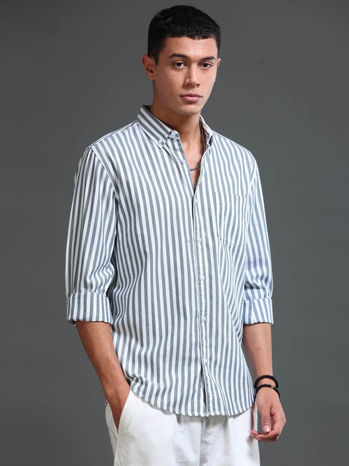 Men Stripes Green Shirts