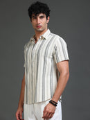 Men's Cotton Linen Dobby Stripes Shirt