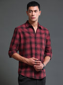 Men's Melange Twill Red Checks Shirts