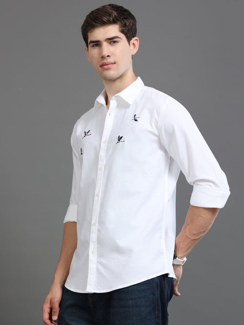 Men Oxford Embroidary Slim Fit Shirt