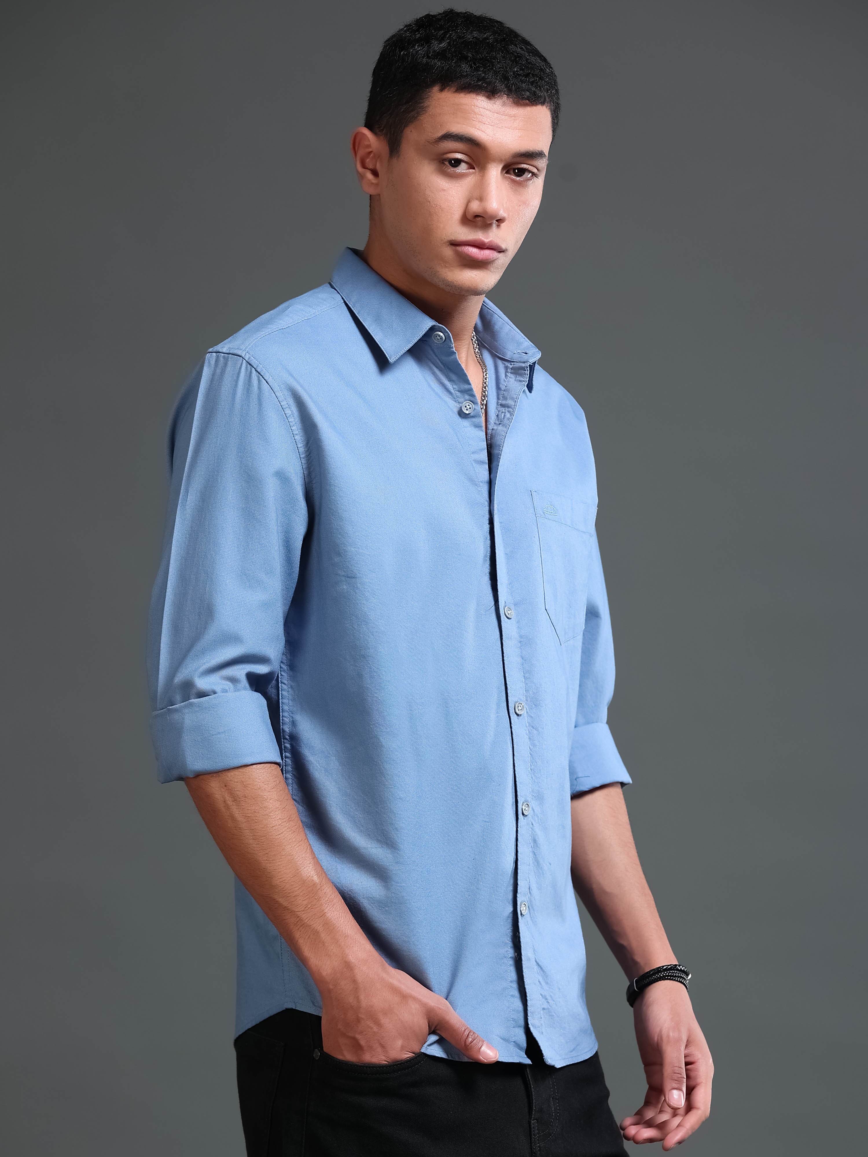 Men Premium Blue Oxford Solid