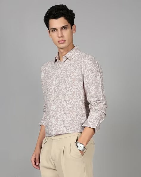 Men Smart Slim Fit Floral Printed Cotton Casual Shirt