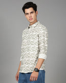 Men Smart Slim Fit Floral Printed Spread Collar Cotton Casual Shirt