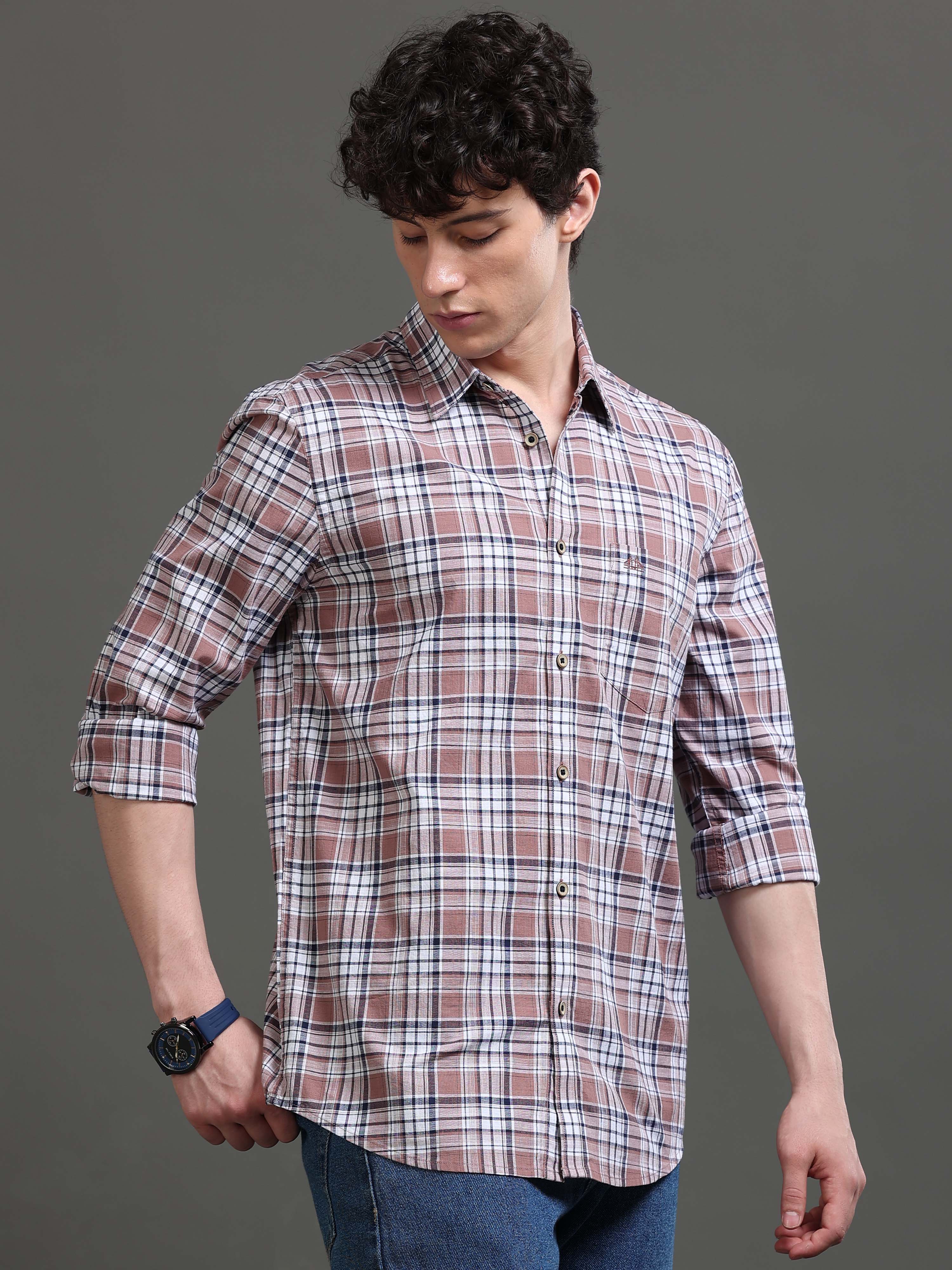 Men Smart Slim Fit Tartan Checks Checked Casual Shirt