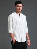 Men Stripes Cream Shirt