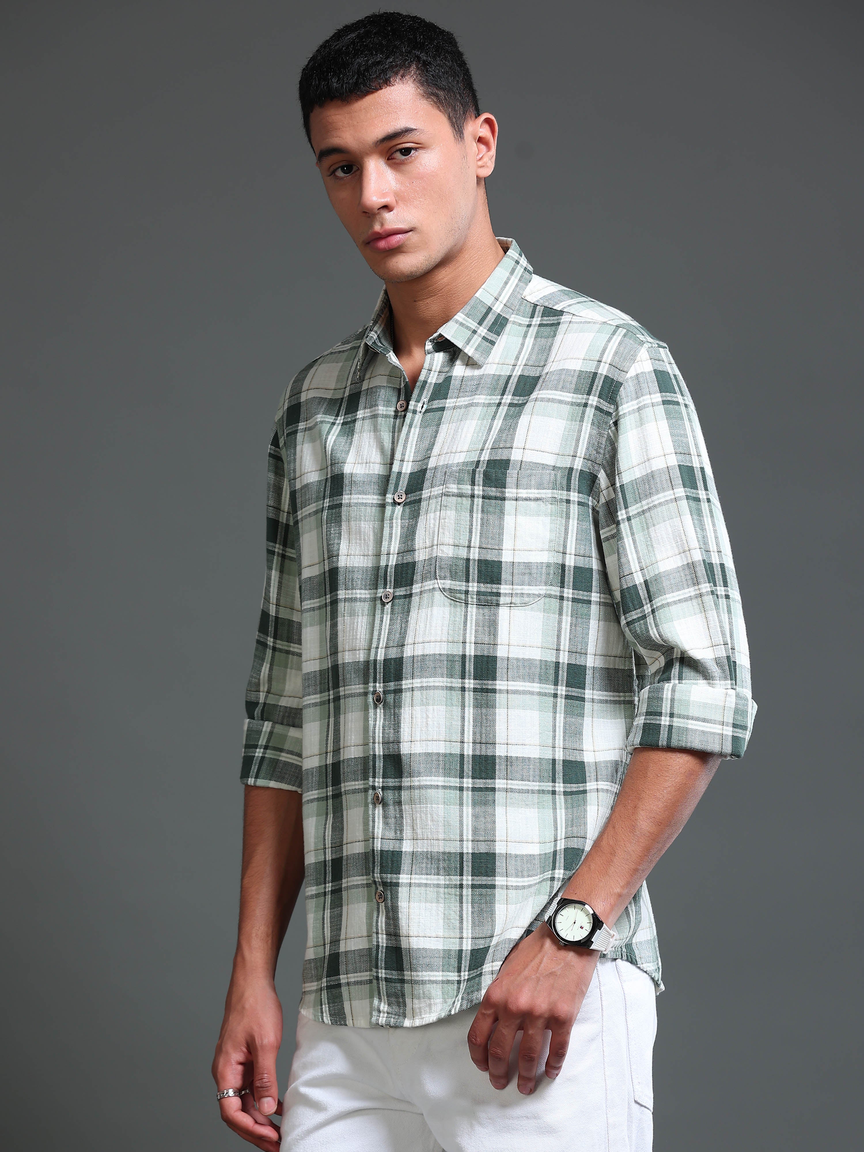 Men's Premium Oxford Checks Green Shirt