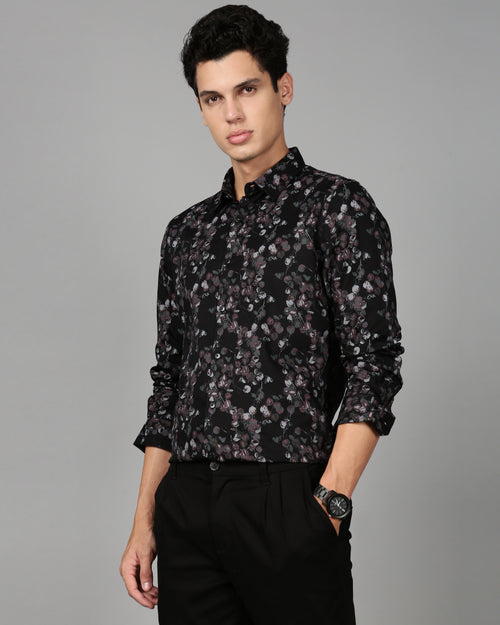 Smart Slim Fit Floral Printed Spread Collar Cotton Casual Shirt