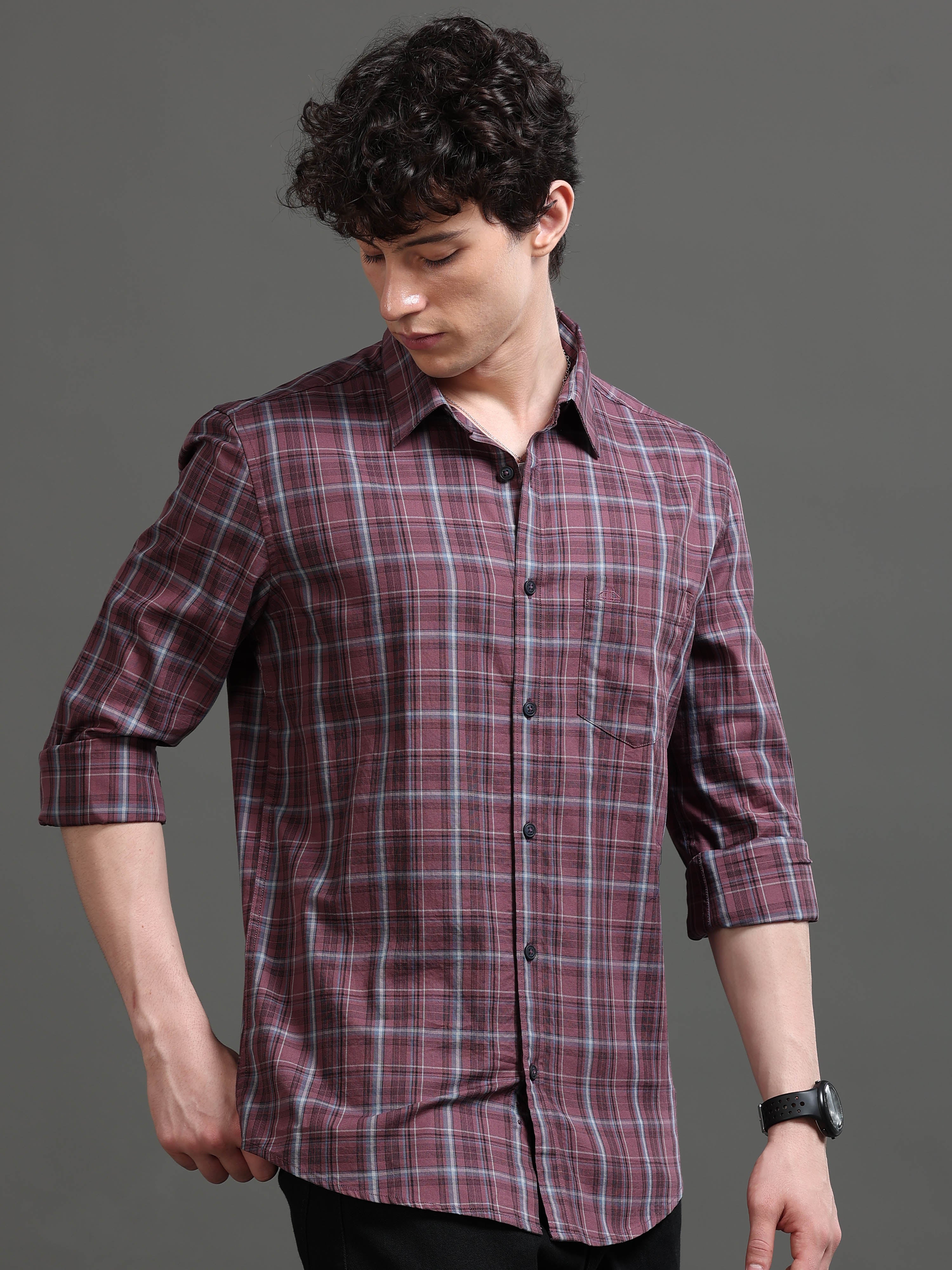 Men Smart Slim Fit Tartan Checks Checked Casual Shirt