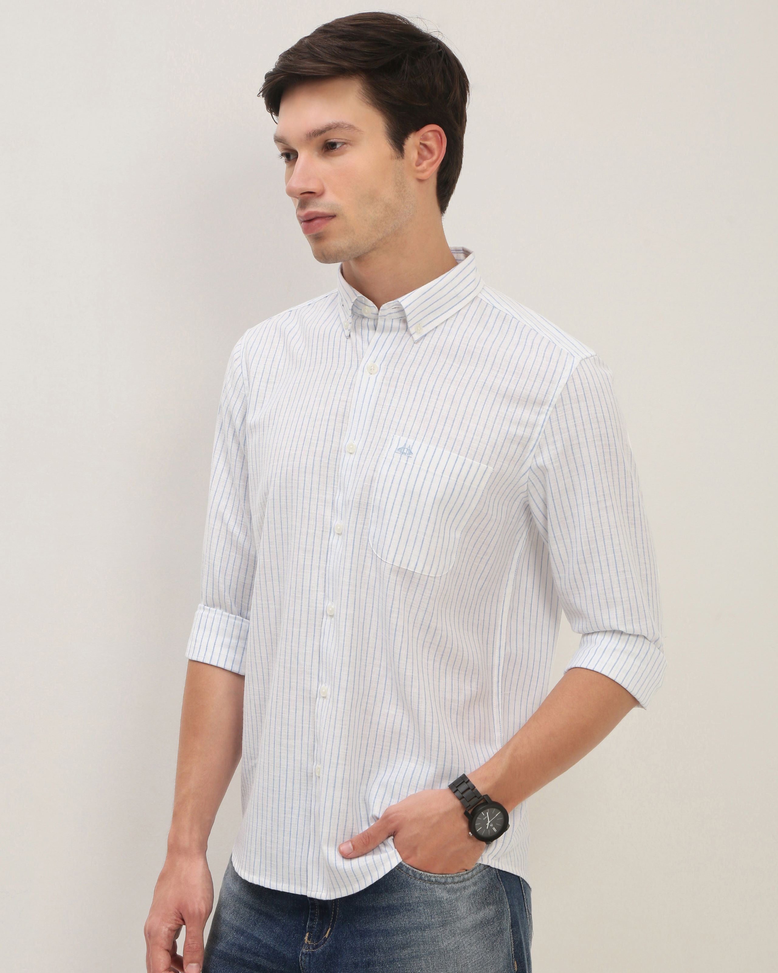Smart Slim Fit Striped Button-Down Collar Cotton Casual Shirt