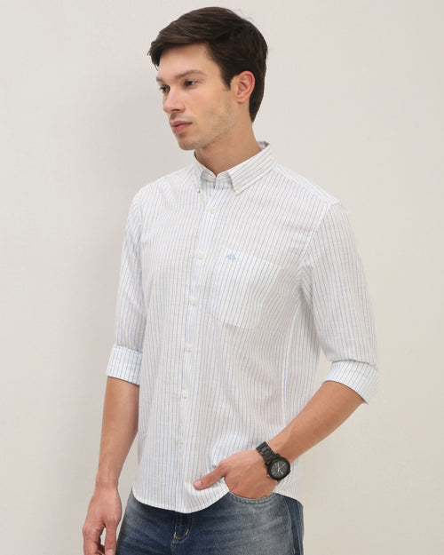 Smart Slim Fit Striped Button-Down Collar Cotton Casual Shirt