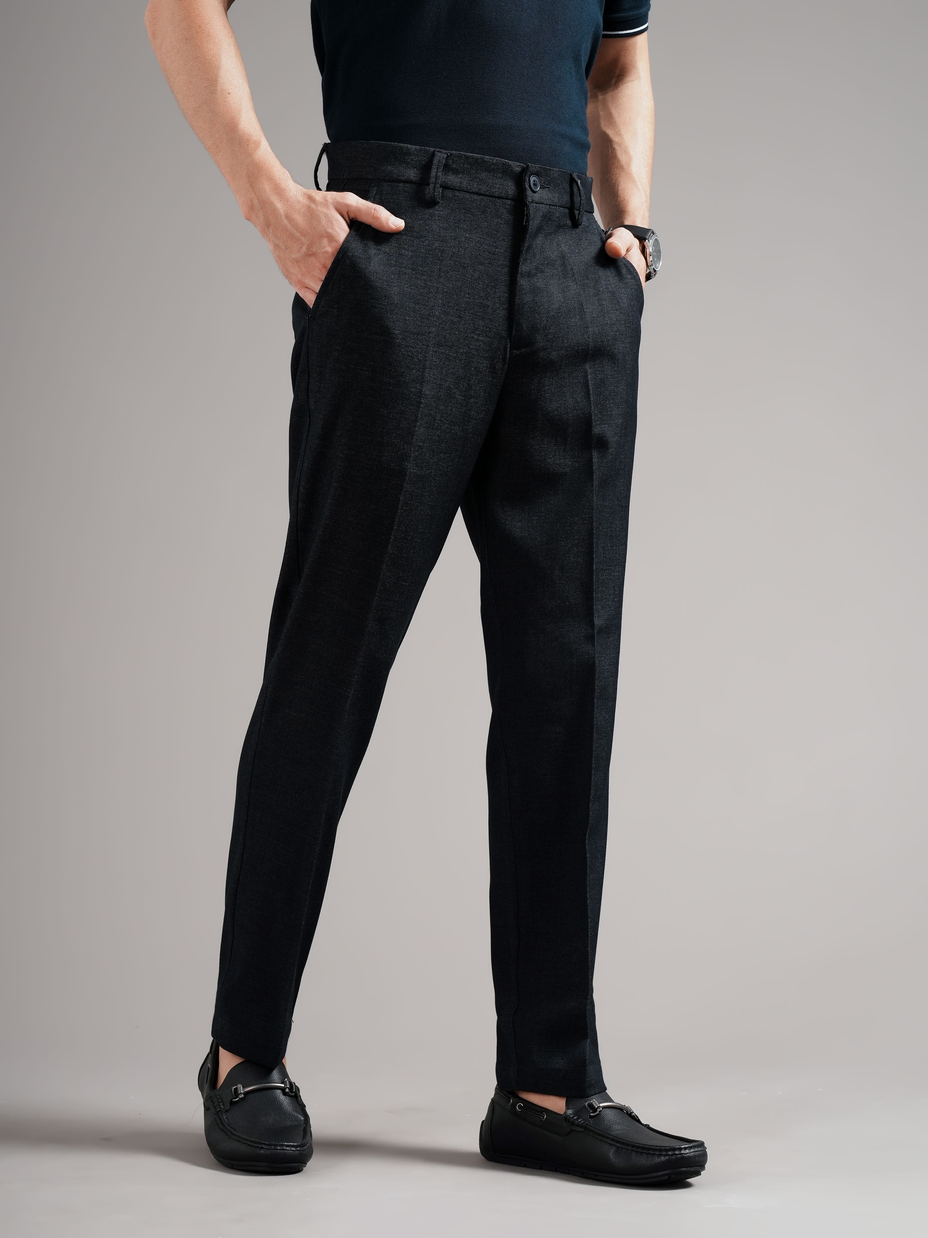 Men Tailored Straight Fit Low-Rise Trousers