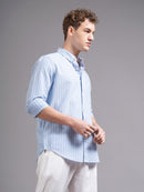 Men Smart Fit Vertical Striped Button-Down Collar Cotton Casual Shirt