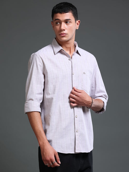 Men's Oxford Stripes Taupe Shirt