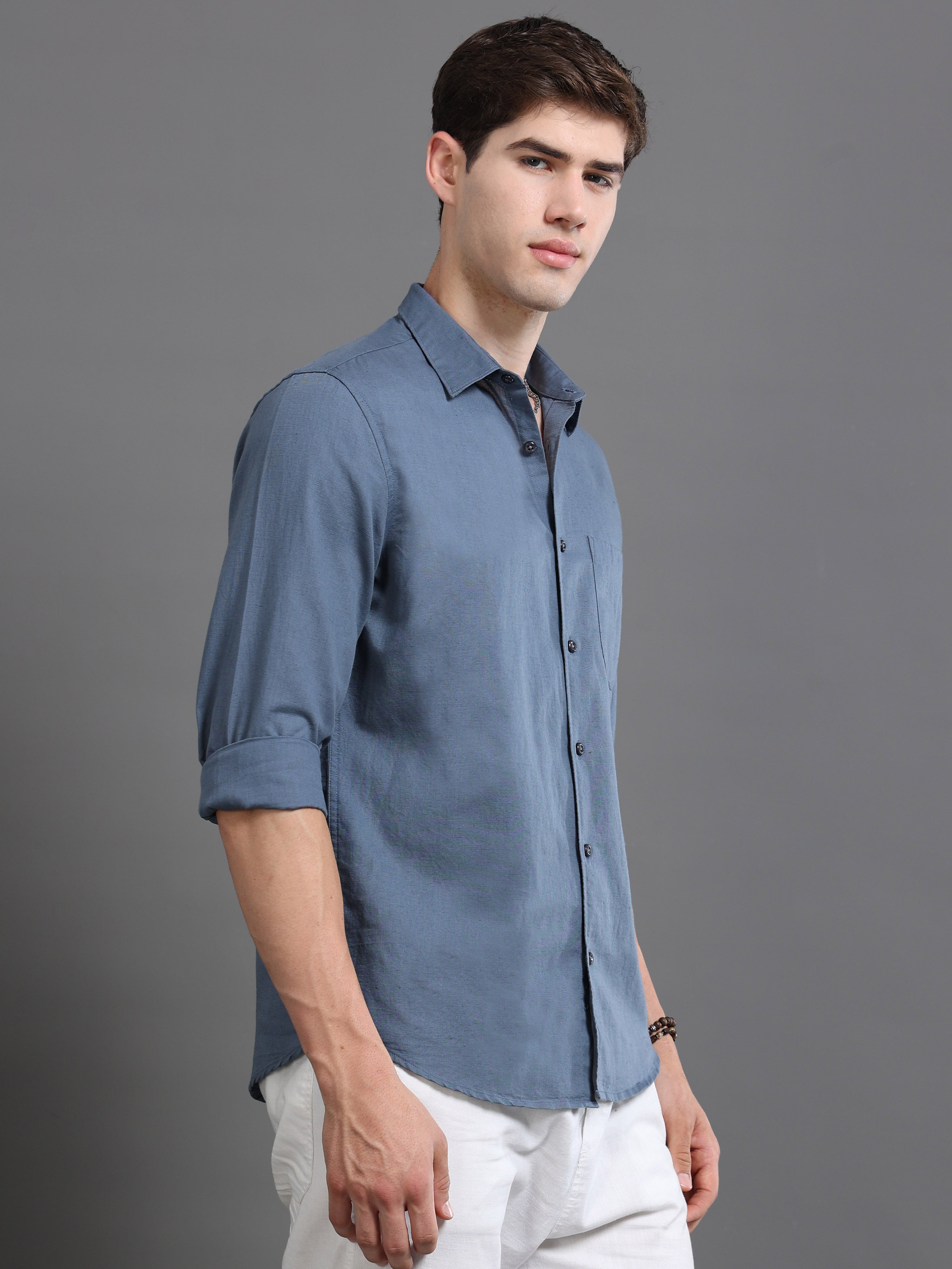 Men Smart Cotton Linen Slim Fit Shirt