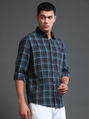 Men's Melange Twill Blue Checks Shirts