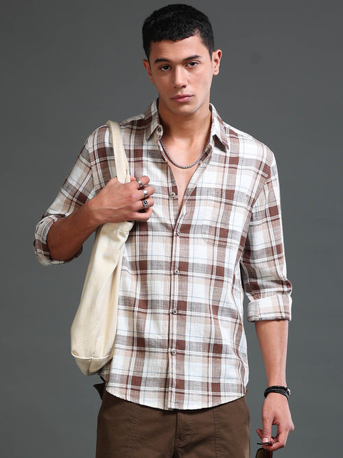Men's Premium Oxford Checks Brown Shirt
