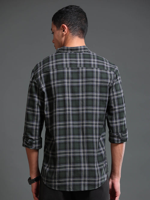 Men's Melange Twill Olive Checks Shirts