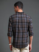 Men's Melange Twill Brown Checks Shirts