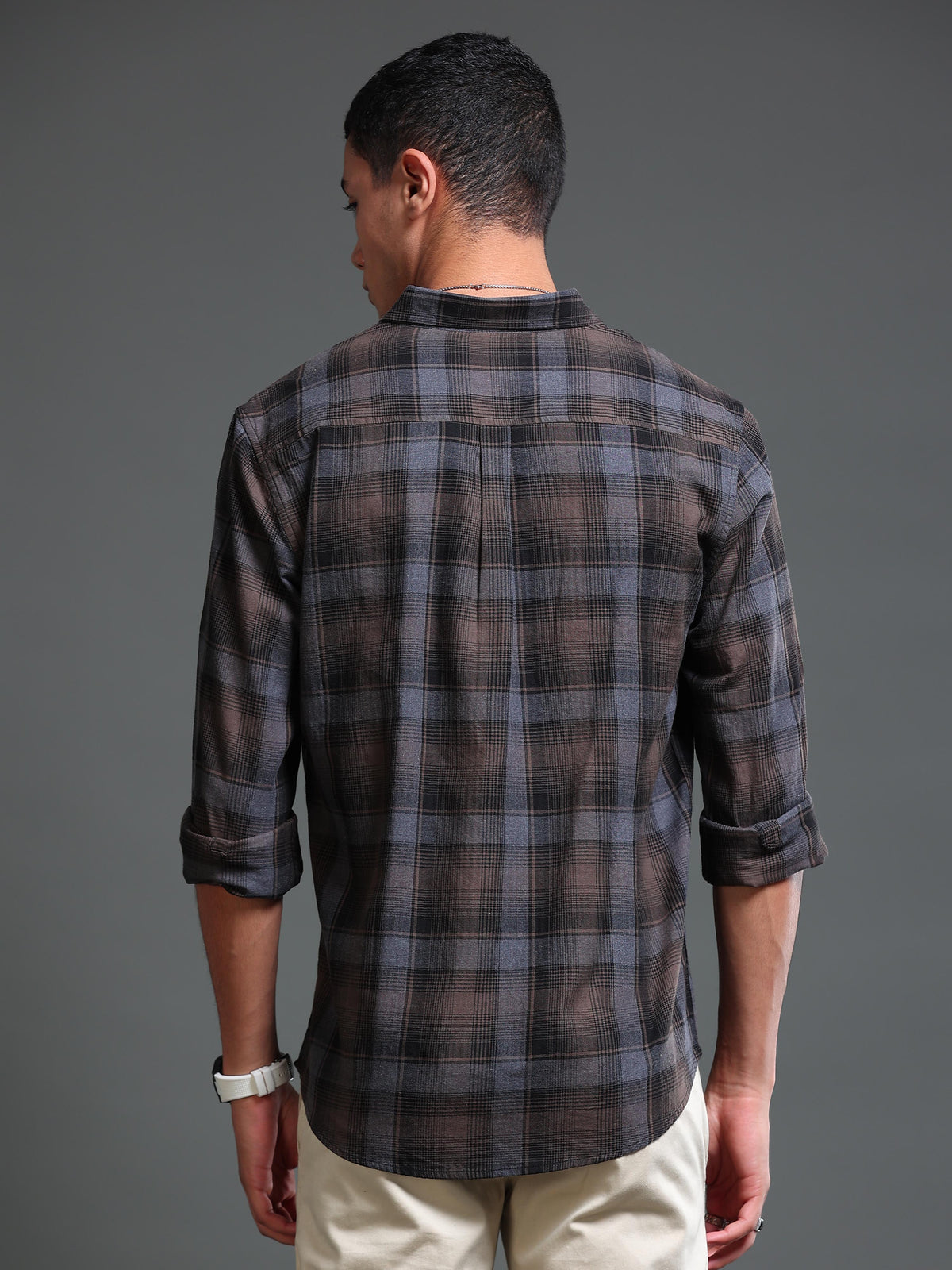 Men's Melange Twill Brown Checks Shirts
