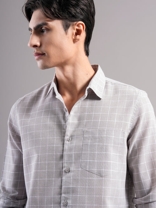 Men Smart Slim Fit Windowpane Checks Checked Casual Shirt